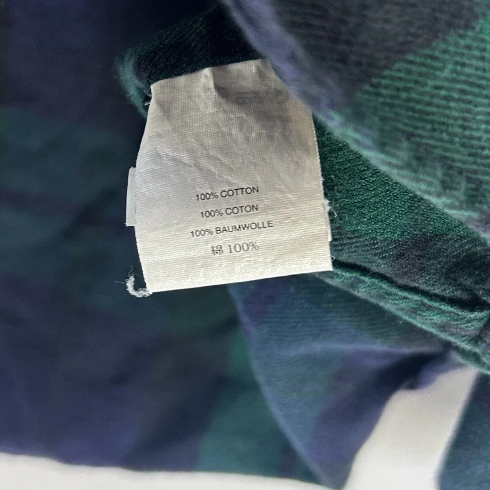 J. Crew 100% Cotton Blue Green Button Down Flannel Shirt Large Slim Preppy